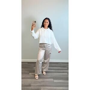 Show Me Your Mumu Crawford Collared‎ Sweater in White Large Knit Button Front